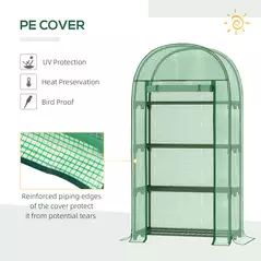 Outsunny 4 Tier Mini Greenhouse for Outdoor, Portable Gardening Plant Green House with Storage Shelf, Roll-Up Zipped Door, Metal Frame and PE Cover, 80 x 49 x 160cm, Green - 4