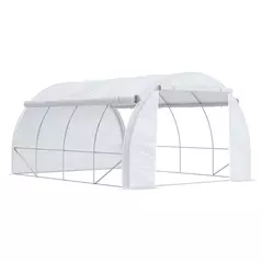 Outsunny 4 x 3 x 2 m Polytunnel Greenhouse with Roll-up Side Walls, Walk-in Grow House Tent with Steel Frame, Reinforced Cover, Zipped Door and 12 Mesh Windows for Garden, White - 1