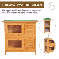 Pawhut 90cm 2 Tiers Double Decker Wooden Guinea Pigs Hutches Pet Cage - 5