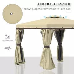Outsunny 3 x 3(m) Patio Gazebo Canopy Garden Pavilion Tent Shelter with 2 Tier Water Repellent Roof, Mosquito Netting and Curtains, Aluminium Frame, Beige - 3