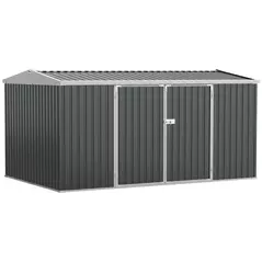 Outsunny 14 x 8ft Outdoor Garden Metal Storage Shed with Lockable Door, Tool Storage Box for Garden, Patio and Lawn, Grey - 1