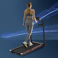 HOMCOM 750W Folding Treadmill, 1-14km/h Electric Running Machine w/ Wheels, Safety Button, LED Monitor, Phone Holder for Home Office Jogging Fitness Exercise Workout - 2