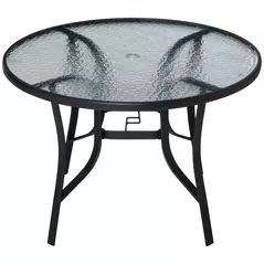 Outsunny 106cm Round Garden Dining Table with Parasol Hole Tempered Glass Top Steel Frame - 1