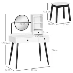 HOMCOM Dressing Table Set with Mirror and Stool, Vanity Makeup Table with 3 Drawers and Open Shelves for Bedroom, Living Room, White - 3