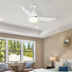 HOMCOM Reversible Ceiling Fan with Light, 3 Blades Indoor Modern Mount White LED Lighting Fan with Remote Controller, for Bedroom, Living Room, White - 1