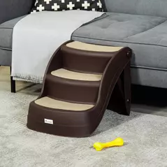PawHut Foldable Dog Steps for Bed Sofa, Portable Dog Stairs 3-Step for High Bed, Pet Stairs with Non-slip Mats for Small and Miniature Breeds, 49 x 38 x 38 cm, Brown - 2