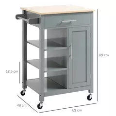 HOMCOM Compact Kitchen Trolley Utility Cart on Wheels with Open Shelf & Storage Drawer for Dining Room, Kitchen, Grey - 3