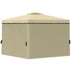 Outsunny 3 x 3(m) Patio Gazebo Canopy Garden Pavilion Tent Shelter with 2 Tier Water Repellent Roof, Mosquito Netting and Curtains, Aluminium Frame, Beige - 8