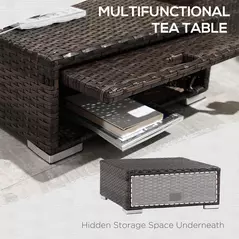 Outsunny 3 Pieces Rattan Garden Furniture Sofa Set, 4 Seater Garden Corner Sofa with 5-Level Reclining Sun Lounger and Storage Coffee Table, Outdoor Furniture Conservatory Set with Cushions, Brown - 7