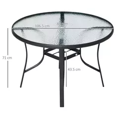 Outsunny 106cm Round Garden Dining Table with Parasol Hole Tempered Glass Top Steel Frame - 3