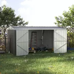 Outsunny 14 x 8ft Outdoor Garden Metal Storage Shed with Lockable Door, Tool Storage Box for Garden, Patio and Lawn, Grey - 2