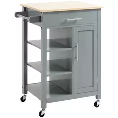 HOMCOM Compact Kitchen Trolley Utility Cart on Wheels with Open Shelf & Storage Drawer for Dining Room, Kitchen, Grey - 1