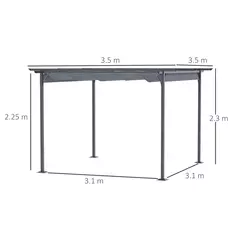 Outsunny 3.5M X 3.5M Metal Pergola Gazebo Awning Retractable Canopy Outdoor Garden Sun Shade Shelter Marquee Party BBQ, Grey - 3