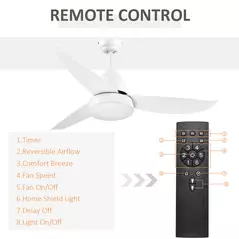 HOMCOM Reversible Ceiling Fan with Light, 3 Blades Indoor Modern Mount White LED Lighting Fan with Remote Controller, for Bedroom, Living Room, White - 5