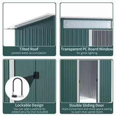 Outsunny 8.5 x 4ft Metal Shed with Lightsky Panels, Garden Storage Tool House with Double Doors for Garden, Patio and Lawn, Green - 4