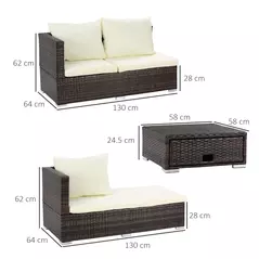 Outsunny 3 Pieces Rattan Garden Furniture Sofa Set, 4 Seater Garden Corner Sofa with 5-Level Reclining Sun Lounger and Storage Coffee Table, Outdoor Furniture Conservatory Set with Cushions, Brown - 3