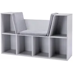 HOMCOM Kids Bookcase Shelf Storage Cabinet Unit, Living Room Sideboard w/ Six Compartments for Toys, Books - Grey - 1