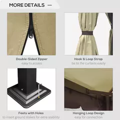 Outsunny 3 x 3(m) Patio Gazebo Canopy Garden Pavilion Tent Shelter with 2 Tier Water Repellent Roof, Mosquito Netting and Curtains, Aluminium Frame, Beige - 4