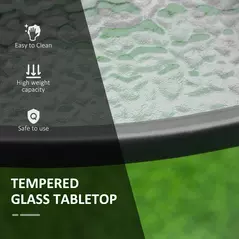 Outsunny 106cm Round Garden Dining Table with Parasol Hole Tempered Glass Top Steel Frame - 5