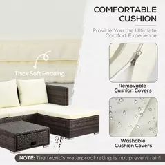 Outsunny 3 Pieces Rattan Garden Furniture Sofa Set, 4 Seater Garden Corner Sofa with 5-Level Reclining Sun Lounger and Storage Coffee Table, Outdoor Furniture Conservatory Set with Cushions, Brown - 4