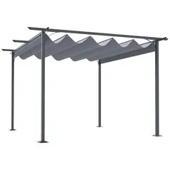 Outsunny 3.5M X 3.5M Metal Pergola Gazebo Awning Retractable Canopy Outdoor Garden Sun Shade Shelter Marquee Party BBQ, Grey - 1