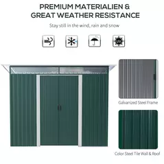 Outsunny 8.5 x 4ft Metal Shed with Lightsky Panels, Garden Storage Tool House with Double Doors for Garden, Patio and Lawn, Green - 6