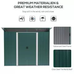 Outsunny 8.5 x 6ft Metal Shed with Lightsky Panels, Garden Storage Tool House with Double Doors for Garden, Patio and Lawn, Green - 6