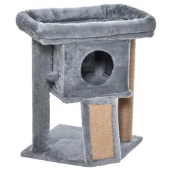 PawHut Cat Tree Tower for Indoor Cats Cat Scratching Post Climbing Activity Centre w/Jute Scratching Pad, Toy Ball, Cat House - Grey - 1