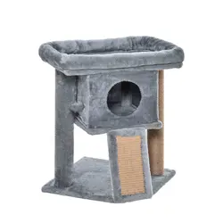 PawHut Cat Tree Tower for Indoor Cats Cat Scratching Post Climbing Activity Centre w/Jute Scratching Pad, Toy Ball, Cat House - Grey - 1