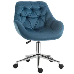 Vinsetto Home Office Chair Velvet Ergonomic Computer Chair Comfy Desk Chair with Adjustable Height, Arm and Back Support, Blue - 1