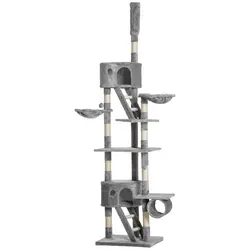 PawHut Floor to Ceiling Cat Tree for Indoor Cats, 240-260cm, Adjustable Height - Light Grey - 1