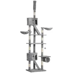 PawHut Floor to Ceiling Cat Tree for Indoor Cats, 240-260cm, Adjustable Height - Light Grey - 1