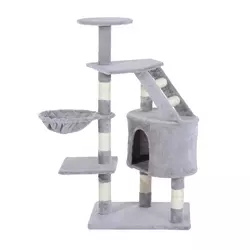 PawHut Cat Tree for Indoor Cats Kitten Scratching Post Scratch Scratcher Climb Activity Center Play House Pet Furniture 125cm (Grey) - 1