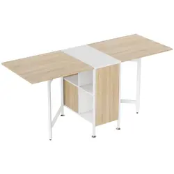 HOMCOM Foldable Drop Leaf Dining Table Folding Workstation for Small Space with Storage Shelves Cubes Oak & White - 1