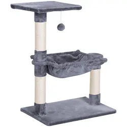 PawHut Cat Scratch Post with Bed Cat Tree for Indoor Cats Sisal Scratching Posts Hammock Kitty Activity Centre Grey - 1