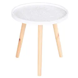 HOMCOM Coffee Table, Carved Floral Round Table with Tray-style Top and Wood Legs, Modern Side Table for Living Room, White - 1