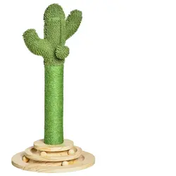 PawHut Cat Tree Cactus Sisal Scratching Post for Indoor Cats Play Tower Kitten Furniture with Hanging Ball Interactive Fun Roller Exerciser 32 x 32 x 60cm - 1