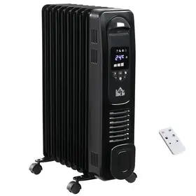 HOMCOM 2000W Digital Oil Filled Radiator, 9 Fin, Portable Electric Heater with LED Display, 24-Hour Timer, 3 Heat Settings, Safety Cut-Off and Remote Control, Black - 1