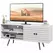 HOMCOM TV Stand with Cupboard, Open Shelves, Striped Doors, Wooden legs, White - 1