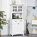 HOMCOM Freestanding Kitchen Cupboard, Kitchen Storage Cabinet with Framed Glass Doors, 2 Drawers, Microwave Counter, 172cm, White - 1