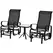 Outsunny 3 Pieces Garden Gliding Chair Set, Metal Frame 2 Single Armchair Swing Seater and 1 Glass Top Coffee Table w/ Breath Mesh Fabric Seat, Black - 1
