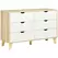 HOMCOM Bedroom Chest of Drawers, Wide 6-Drawer Dresser, Storage Drawer Unit with Wood Legs for Living Room, White and Light Brown - 1