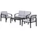 Outsunny 4pcs Garden Sofa Set 2 Single Armchair, 1 Bench & 1 Coffee Table Set Aluminum Frame Patio Furniture with Cushions, Black - 1