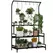 Outsunny 3 Tiered Plant Rack with Hanging Hooks, Tall Plant Stand for Indoor Outdoor Porch Balcony Use, Black - 1