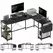HOMCOM 168cm Reversible L Shaped Desk, Industrial Corner Computer Desk with Adjustable Shelf and Storage Bag, 240cm 2 Person PC Table with Monitor Stand, Black - 1
