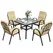 Outsunny 5 Pieces Outdoor Square Garden Dining Set w/ Tempered Glass Dining Table 4 Cushioned Armchairs, Umbrella Hole, Beige - 1