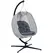 Outsunny Hanging Egg Chair Outdoor Indoor Garden Swing Chair with Folding Basket, Garden Hanging Chair with Stand, Thickened Cushion, Cup Holder for Patio, Balcony, Grey - 1