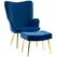 HOMCOM Modern Armchair with Footstool, Upholstered Accent Chair with Ottoman, Steel Legs, Velvet Wingback Chair for Living Room, Bedroom, Home Study, Dark Blue - 1