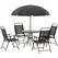 Outsunny 6 Piece Garden Dining Set with Umbrella, Patio Sets with Parasol with 4 Folding Dining Chairs & Round Tempered Glass Table, Black - 1