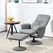 HOMCOM Swivel Recliner Chair with Footstool, PU Leather Armchair and Ottoman with High Back and Round Base for Living Room, Light Grey - 1